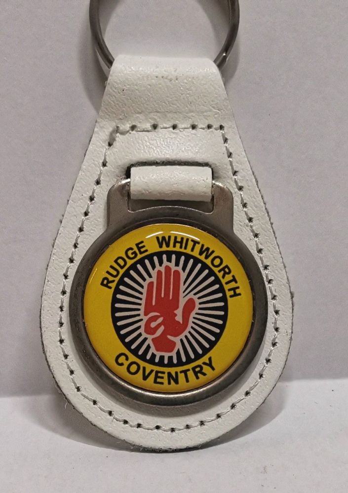 Rudge Whitworth acrylic badged white leather keyring..