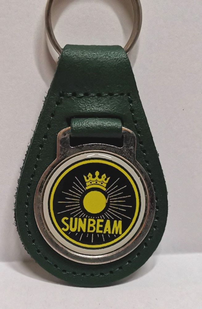 Sunbeam acrylic badged green leather keyring..