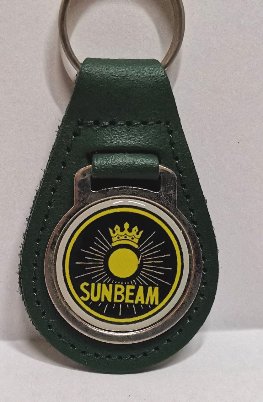 Sunbeam acrylic badged green leather keyring