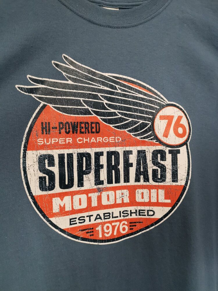 Super Fast Motor Oil Tee Shirt, size small, chest 35"