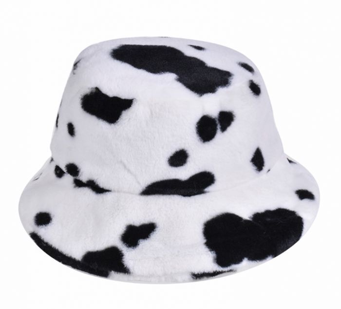 Cow Print Fluffy Warm Festival Bucket Hat