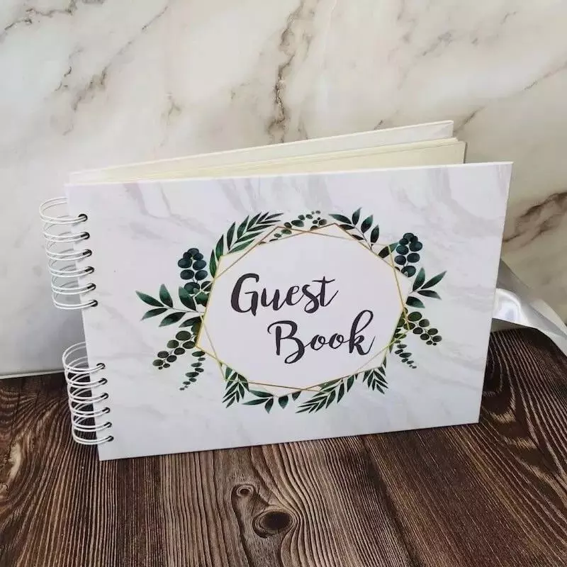 guest book white green leafe
