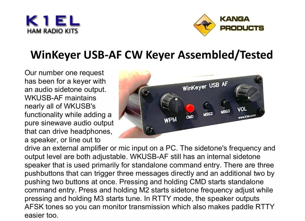 New WinKeyer USB-AF  Host controlled Keyer with Audio Output