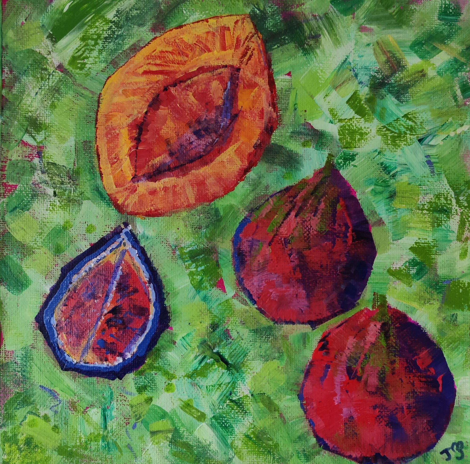 painting of figs and apricot