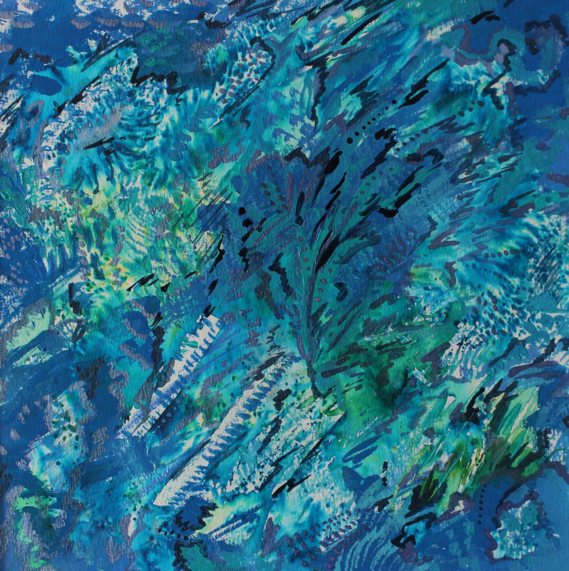 abstract painting of razor clams in sea blue green