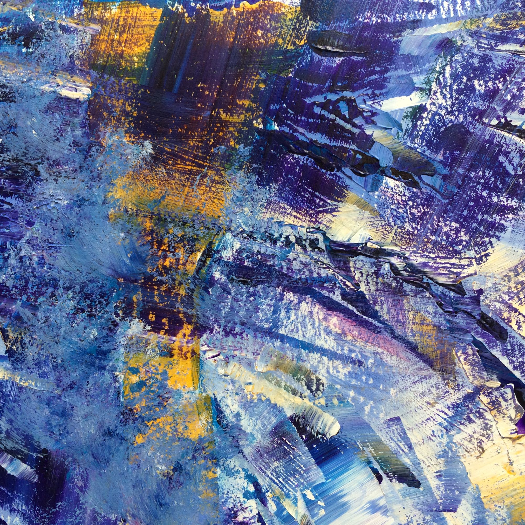 abstract painting detail spring in purple and yellow
