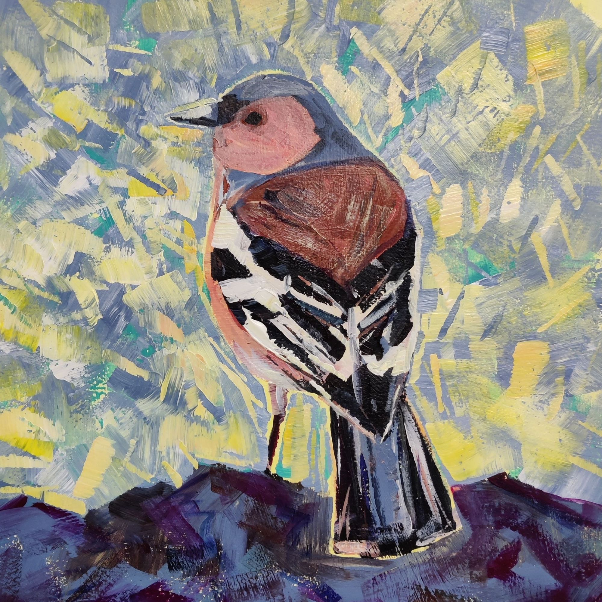 contemporary art of chaffinch with abstract background