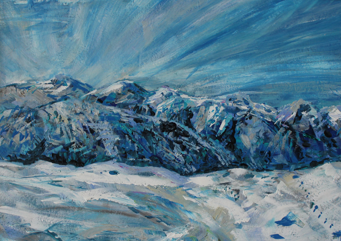 acrylic painting for sale of a landscape in ski resort