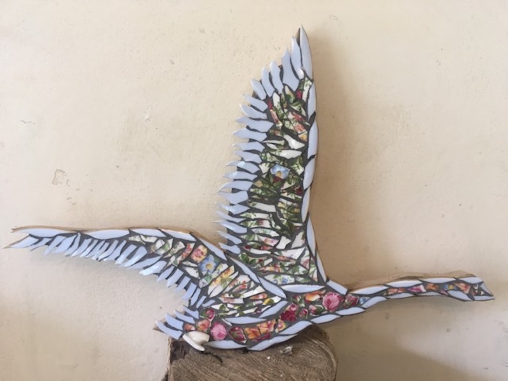 Floral Flying Swan Vintage China Mosaic.