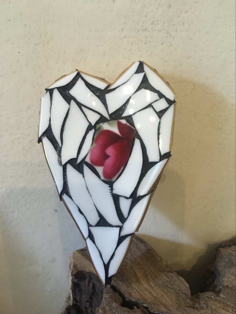 Red Rose Vintage China Mosaic Heart.