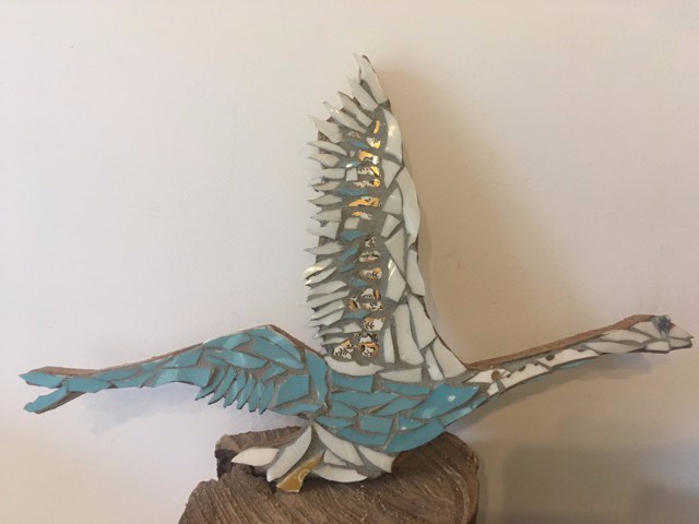 Turquoise Vintage China Flying Swan Mosaic