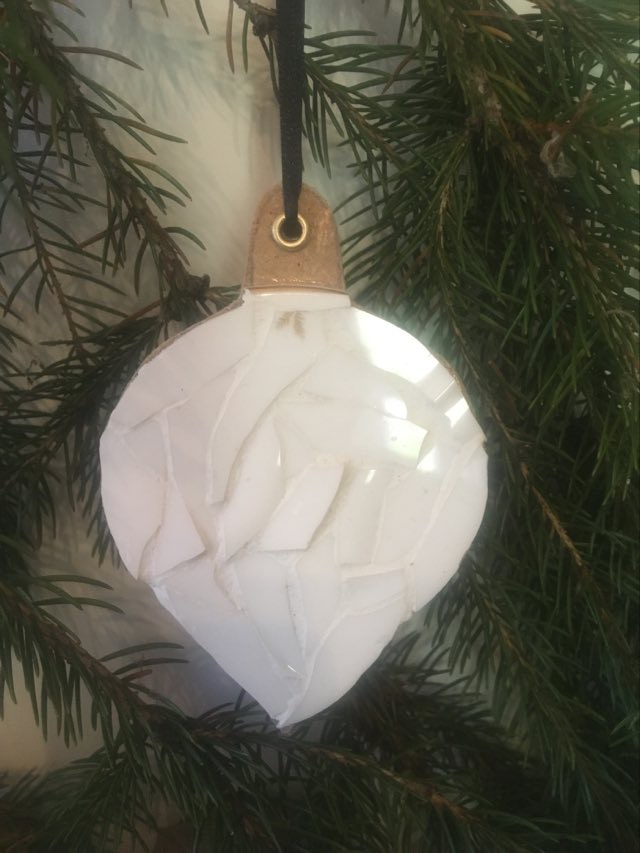 China Mosaic Snowy Bauble Christmas Tree Decoration Hand Made in UK