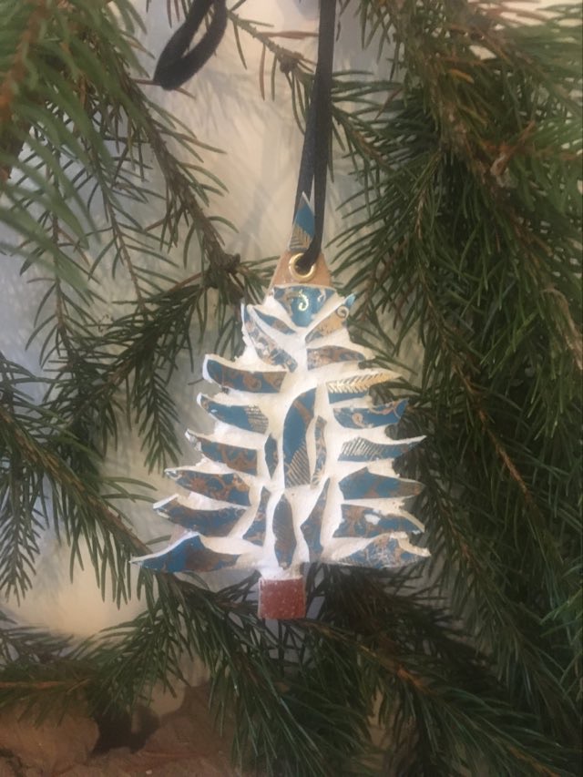 China Mosaic Green & Gold Tree Christmas Tree Decoration Hand Made in UK