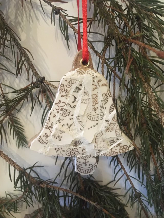 China Mosaic White  & Gold Bell Tree Decoration Hand Made in UK.