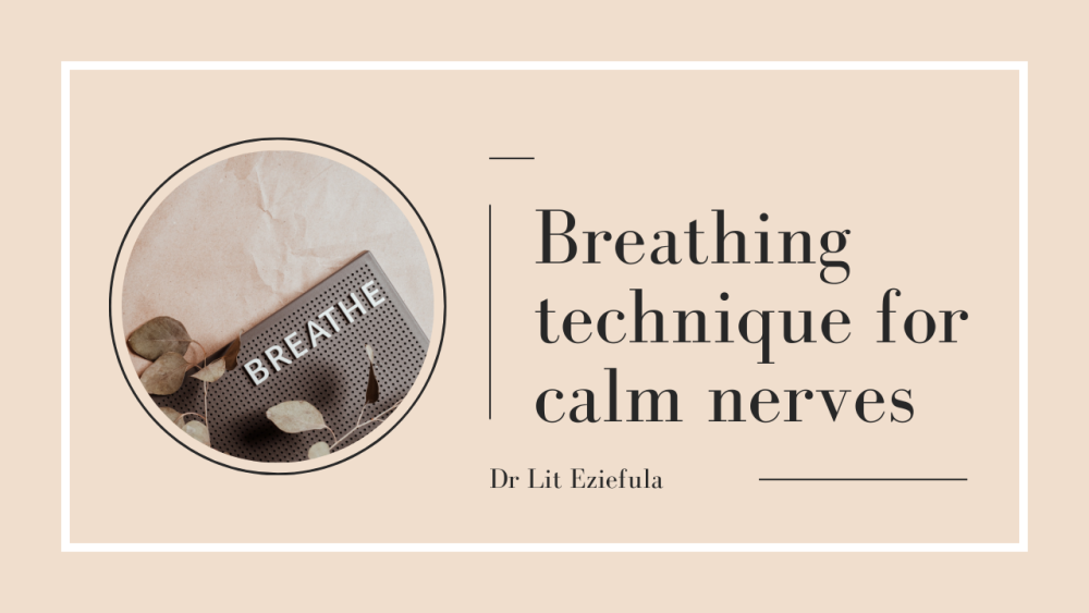 cover image with an image which says breathe and the title breathing techniques for calm nerves