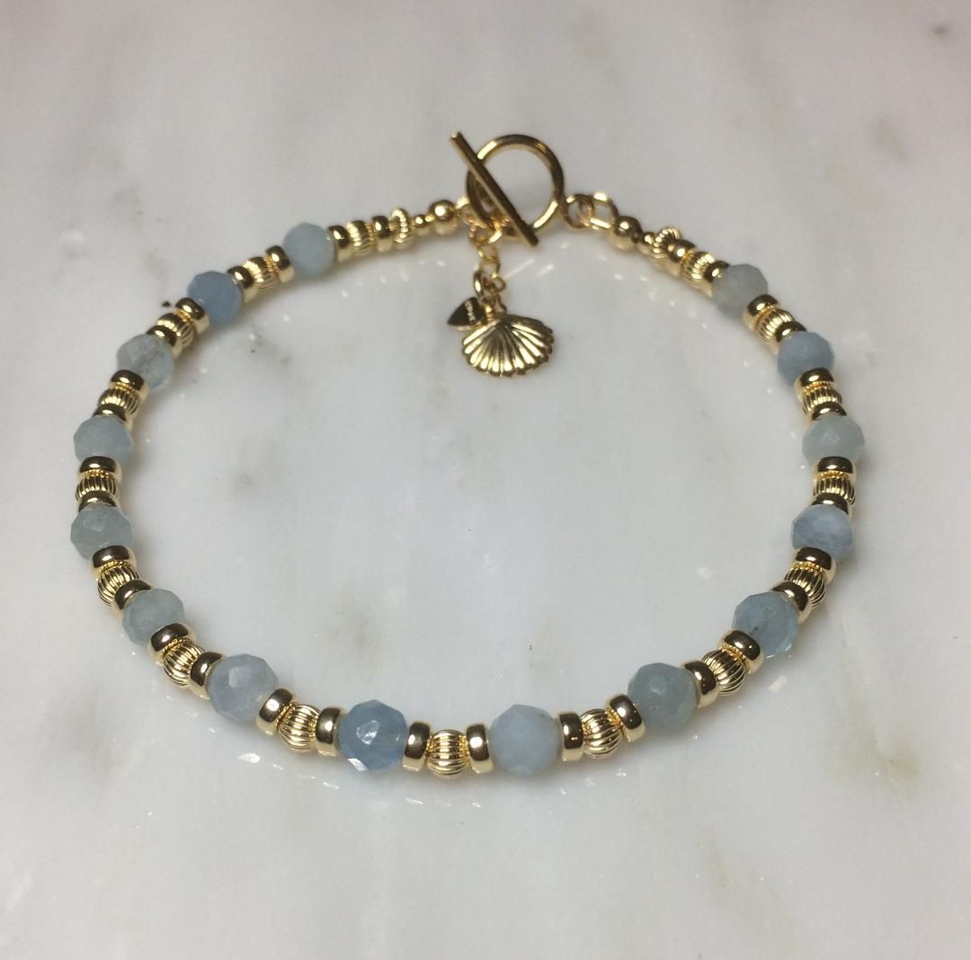 Aquamarine And Gold Shell Bracelet