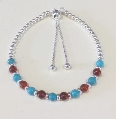 Amber and turquoise bolo bracelet