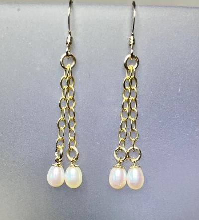 gold filled and fresh water pearl drop earrings