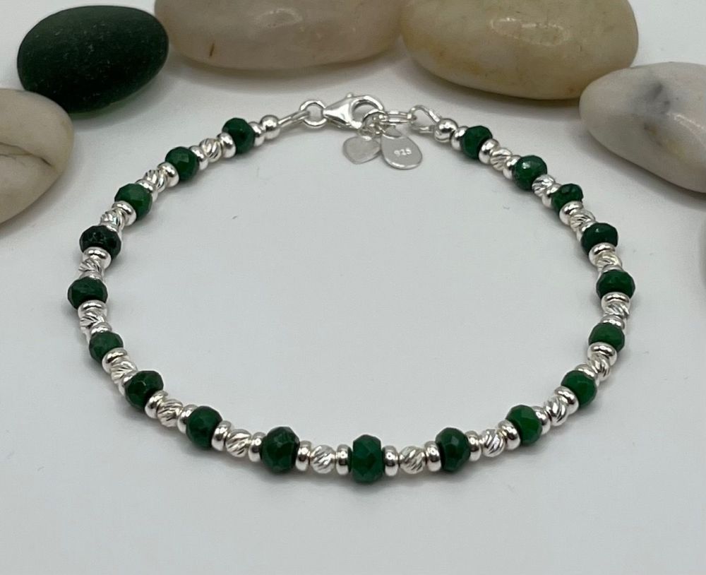 Sterling Silver And Emerald Bracelet