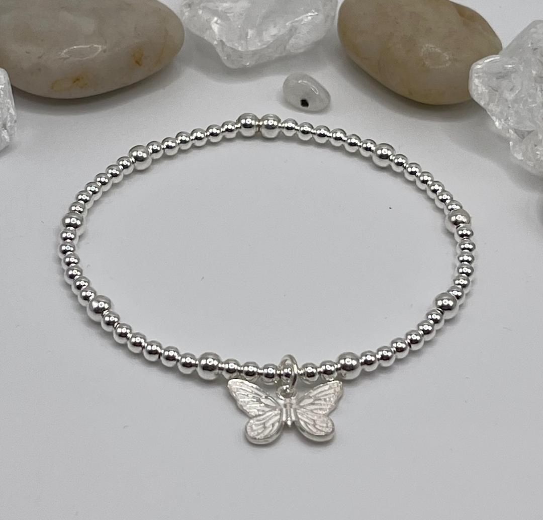 Sterling silver butterfly charm bracelet