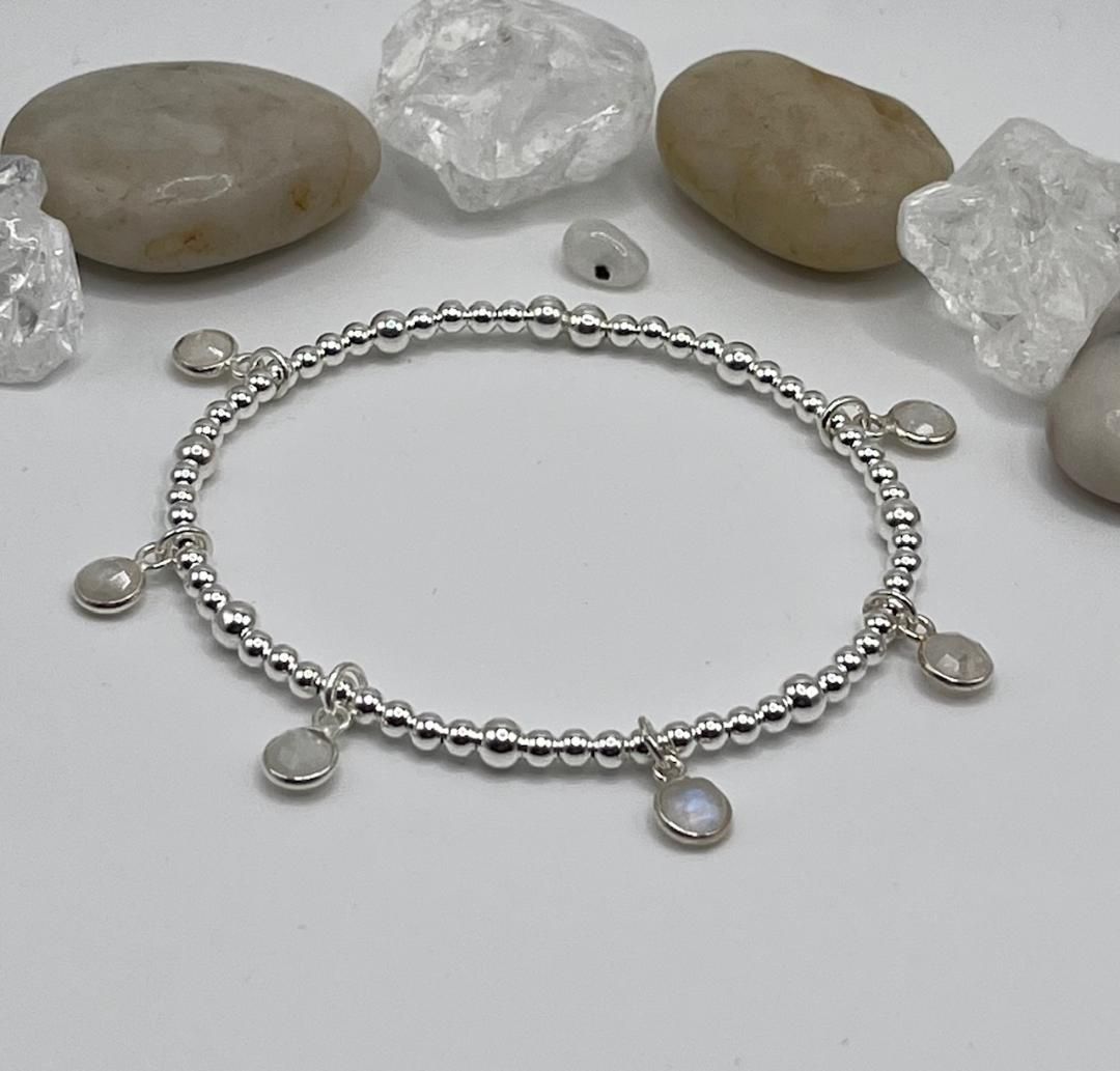 Sterling silver moonstone charm bracelet