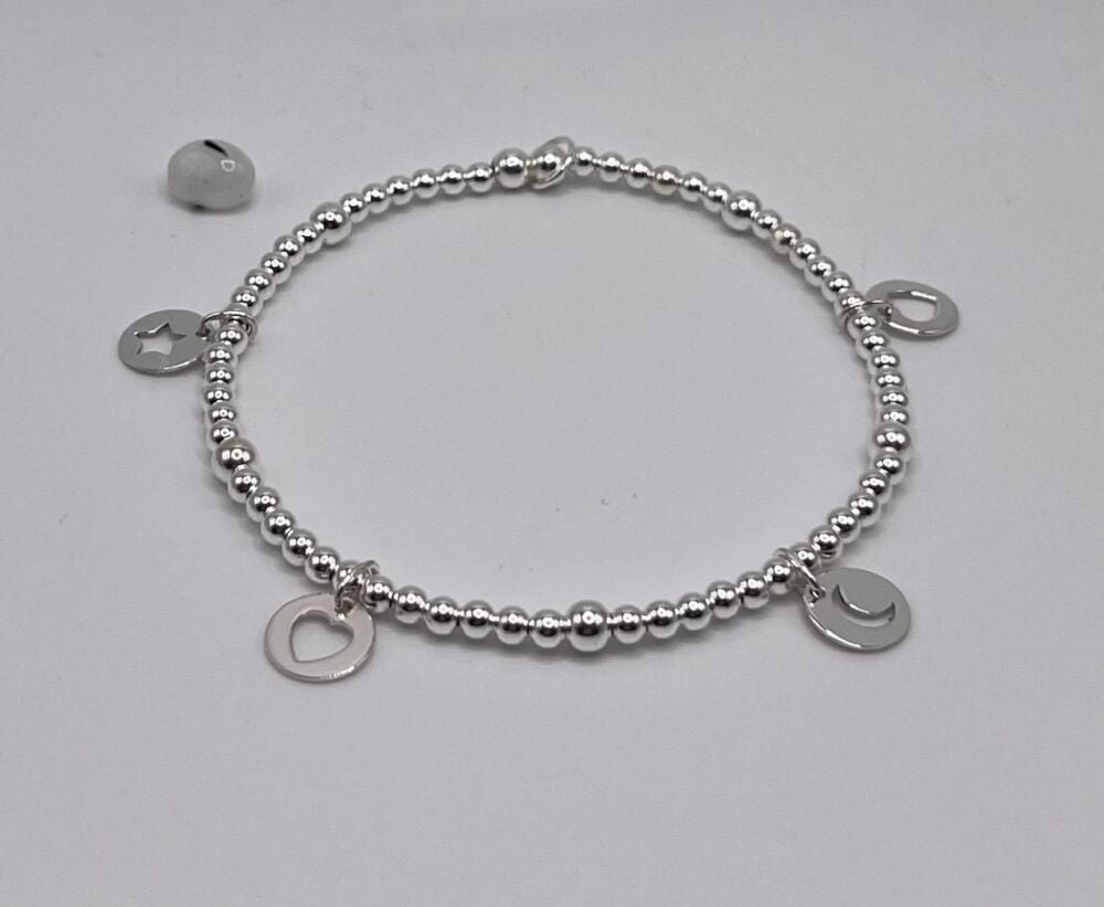 Sterling Silver Moon And Hearts Charm Bracelet