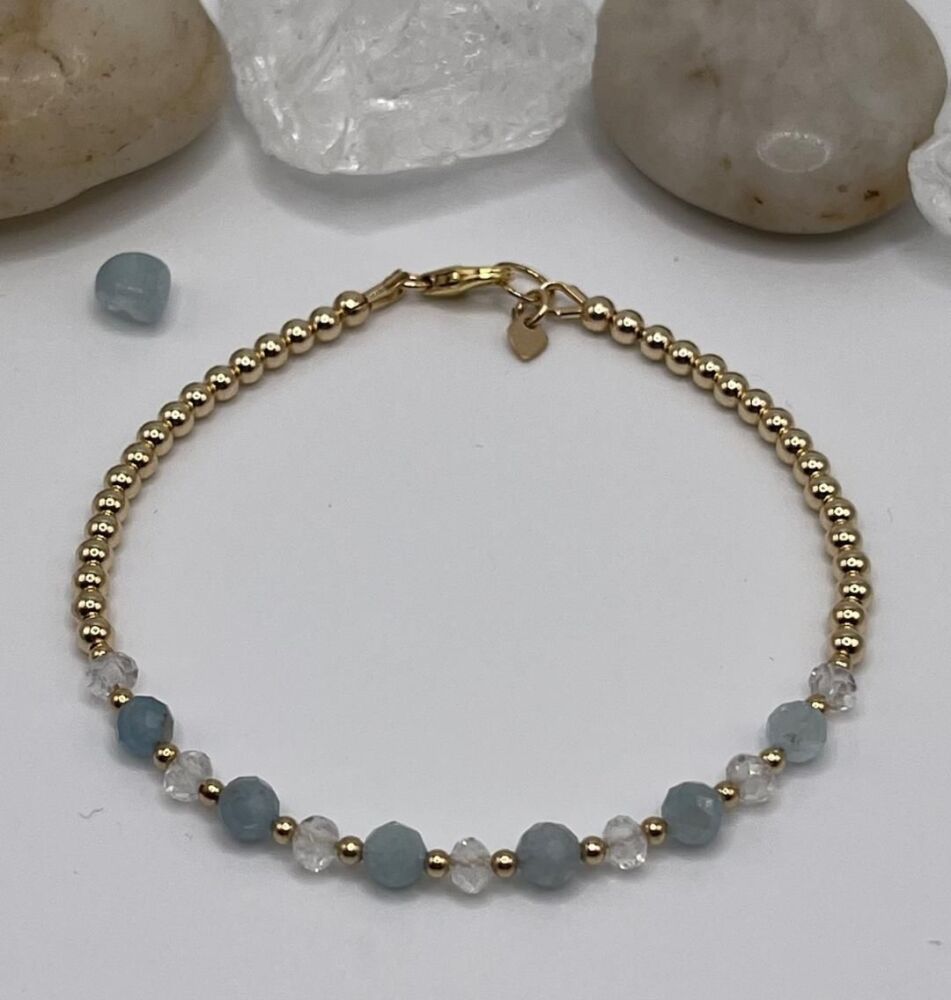 Aquamarine And AA Quartz Crystal Bracelet