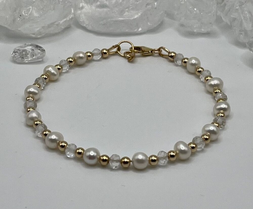 Fresh Water Pearl And AA Quartz Crystal Bracelet