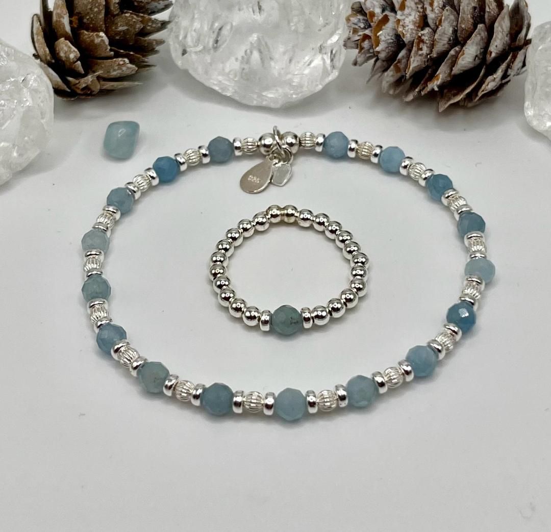 March Birthstone  Bracelet And Ring Set