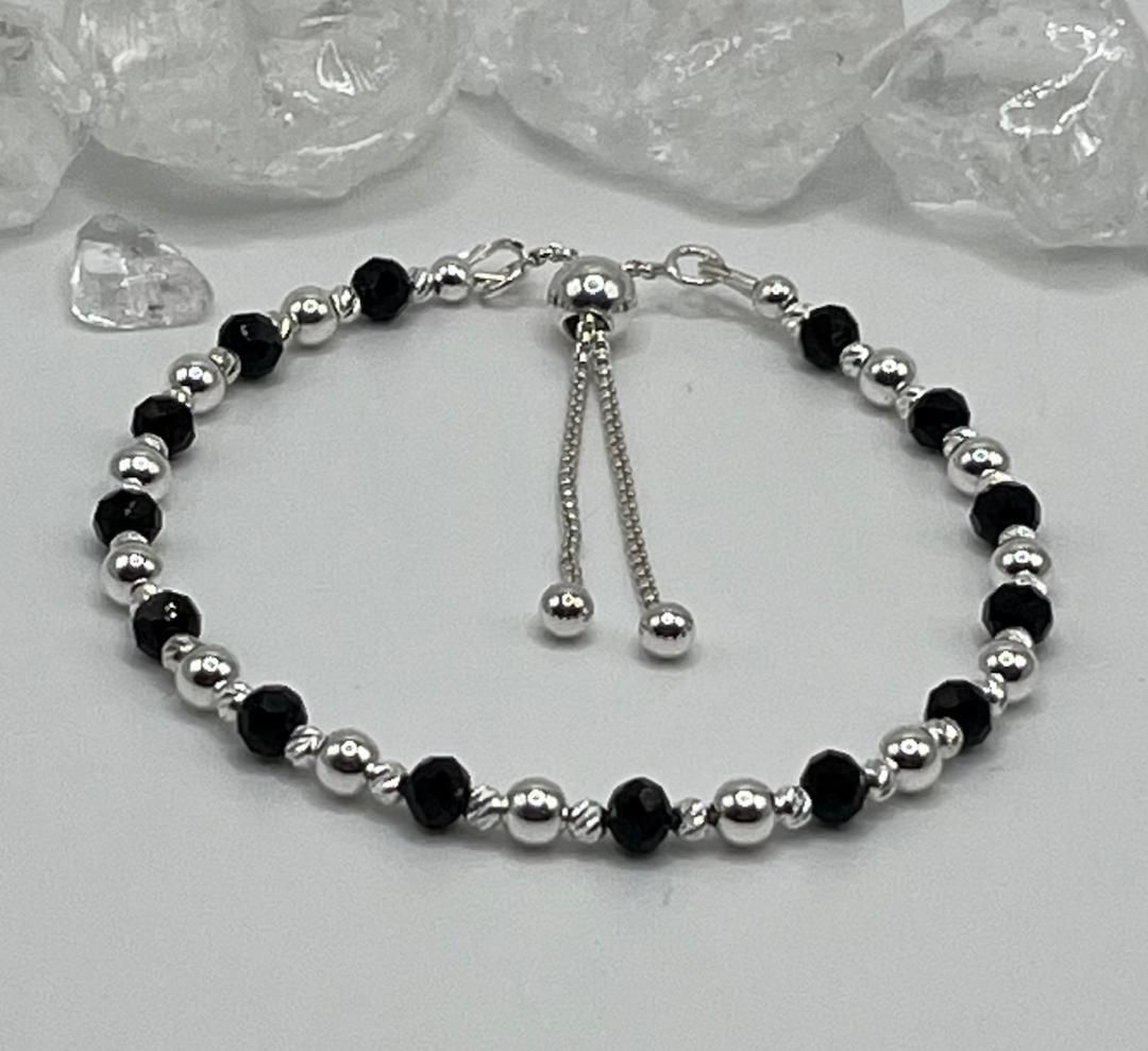 Black Quartz Crystal Slider Bracelet