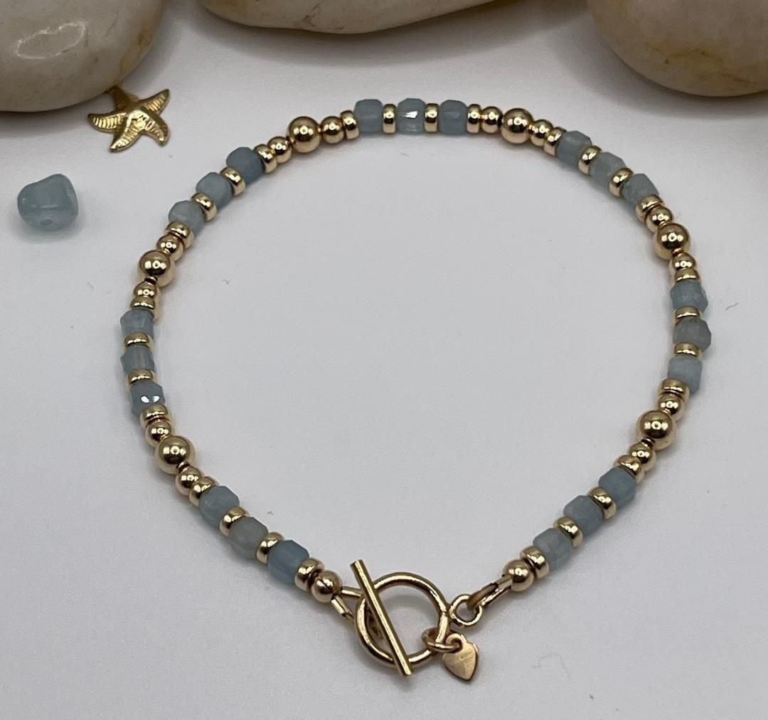 Gold Aquamarine cube bracelet