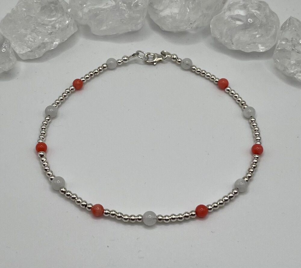 Corral And Moonstone Anklet