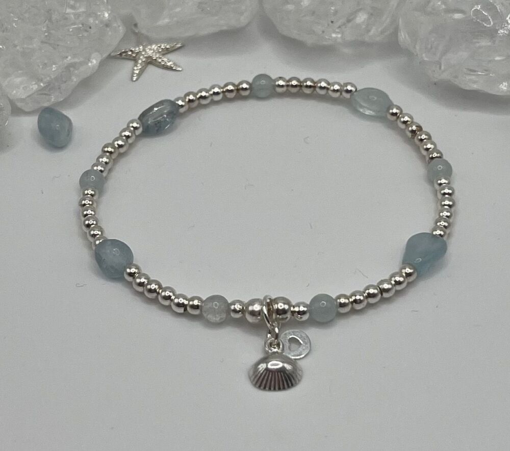 Aquamarine Shell Charm Bracelet