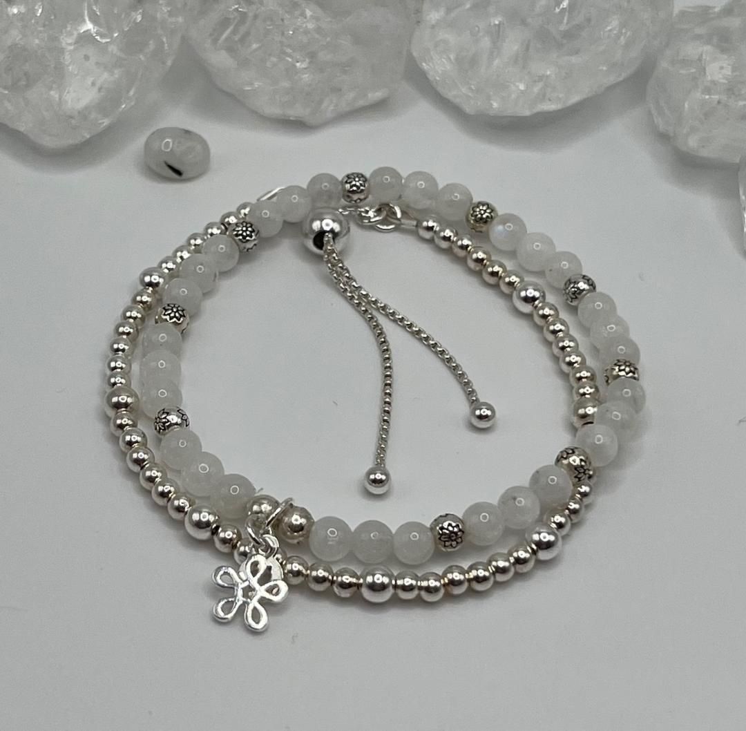 Moonstone Flower Bolo Bracelet Stack