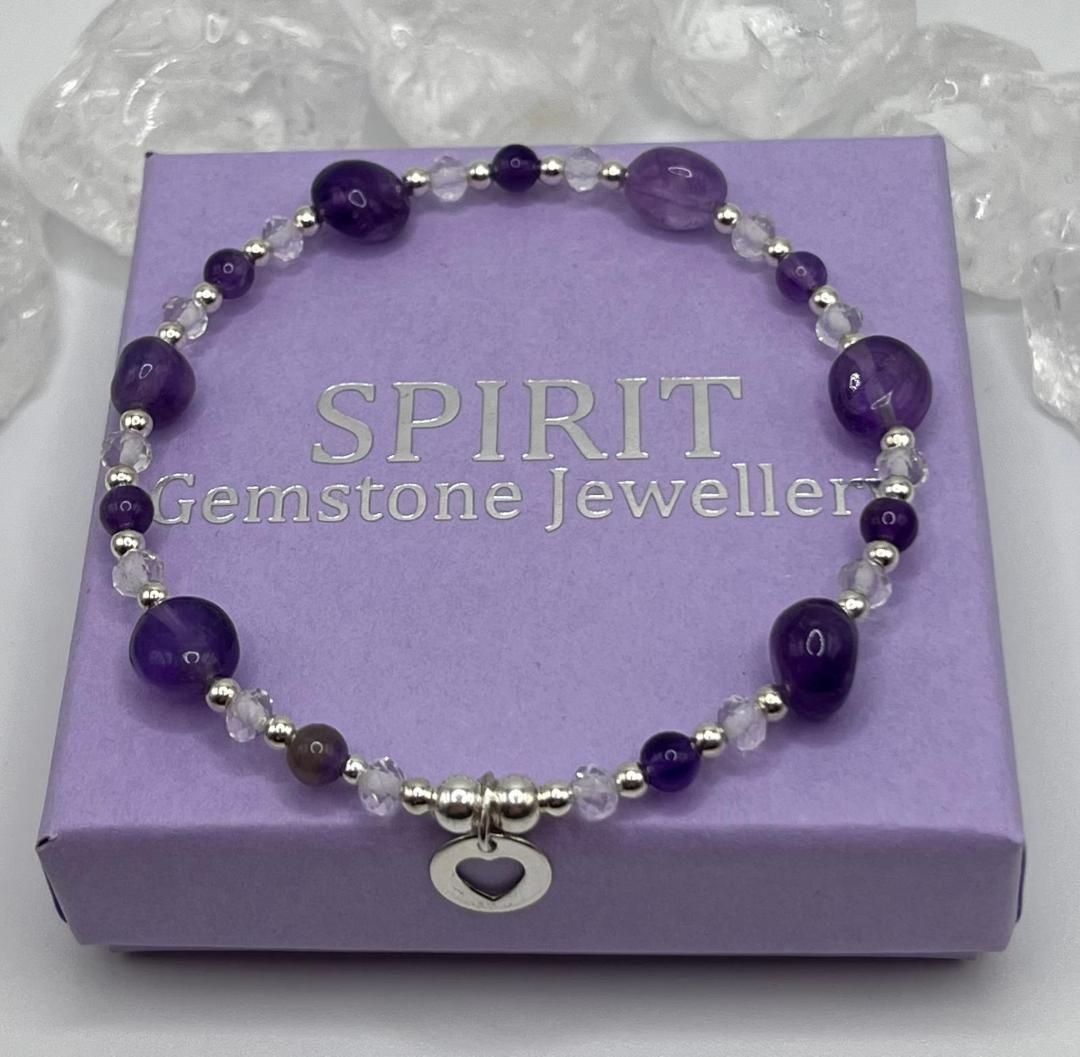 Amethyst pebble and crystle bracelet