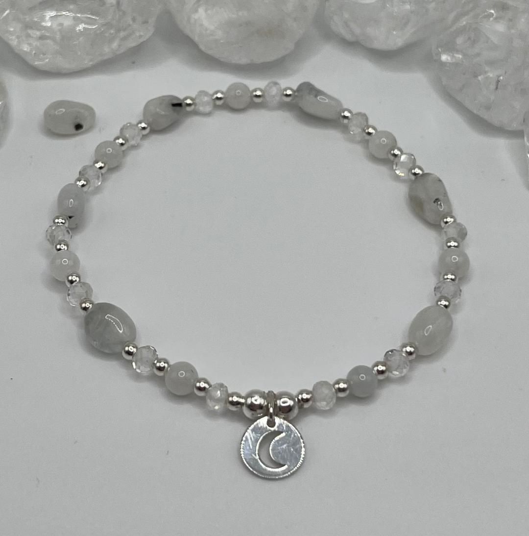 Moonstone And Crystal Pebble Bracelet