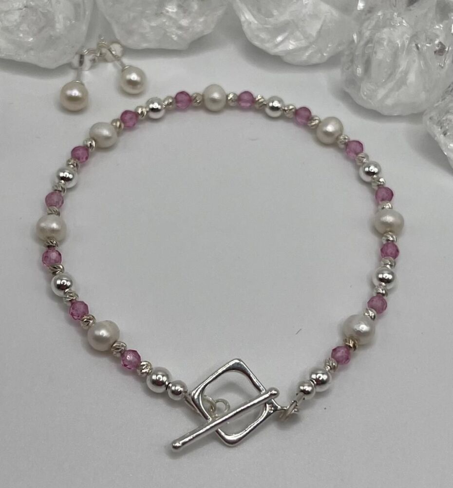 Pearl And Pink Sapphire Bracelet