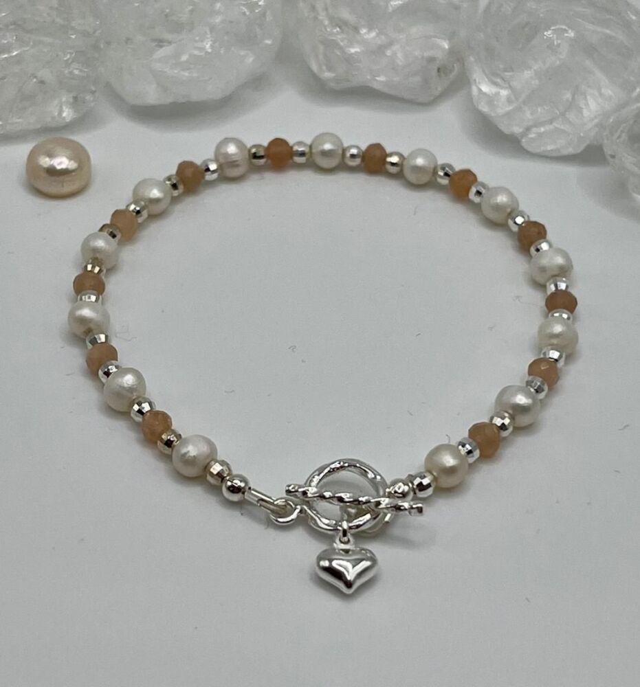 Pearl And Peach Moonstone Bracelet