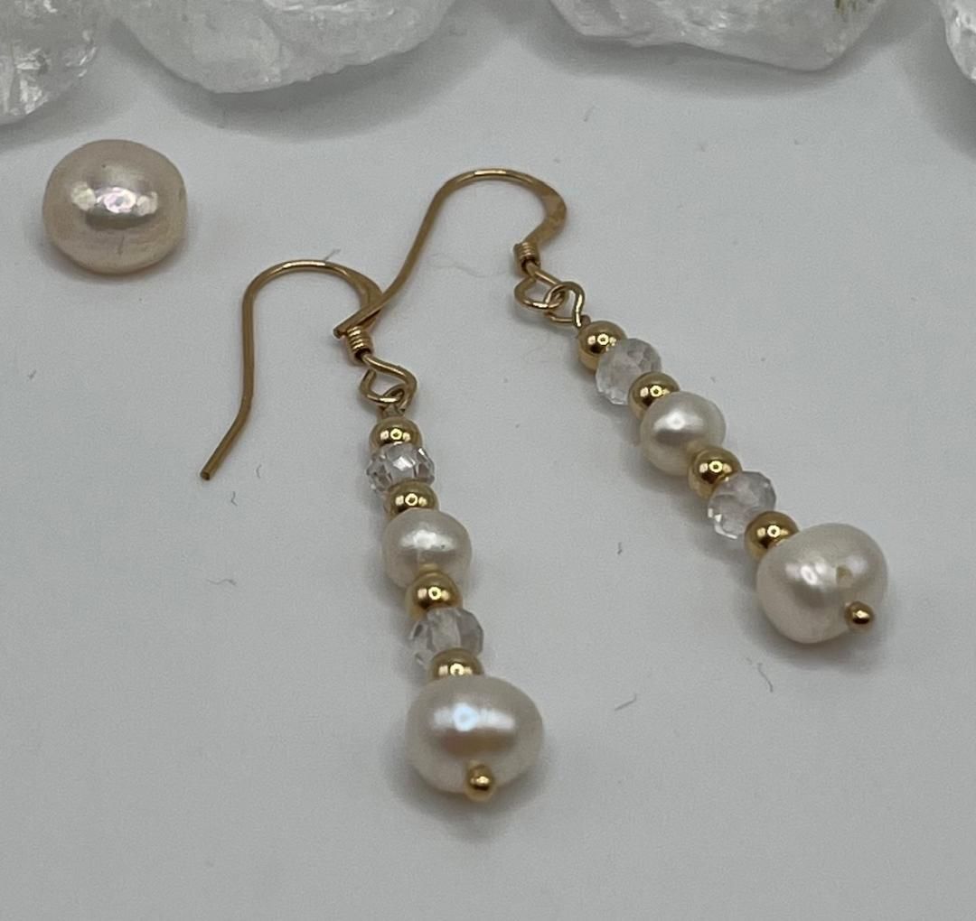 Gold Pearl And Crystal Earrings