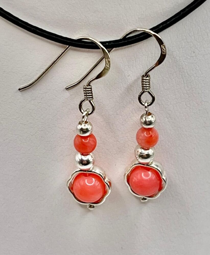 Sterling Silver And Natural Corral Earrings