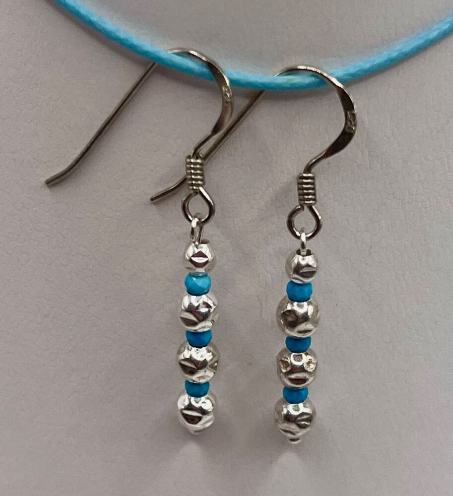 Sterling Silver And Turquoise Hammered earrings  Earrings