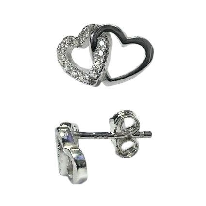 Sterling silver And Czech Crystal Linked Heart Stud Earrings