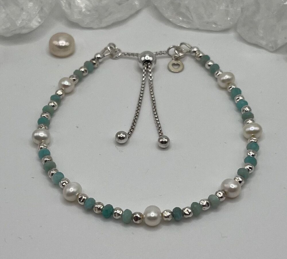 Freshwater Pearl And Amonzite Bracelet
