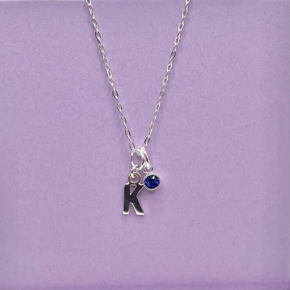 Girls Initial Necklace And Birthstone Charm