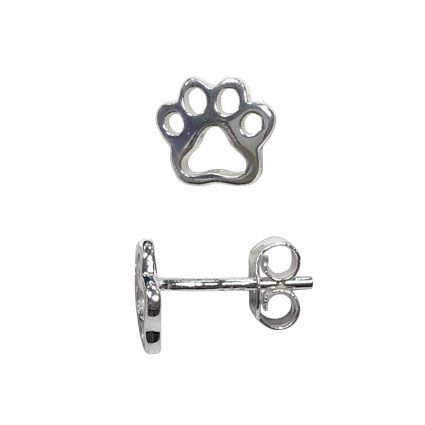 Sterling Silver Paw Heart Earring Studs
