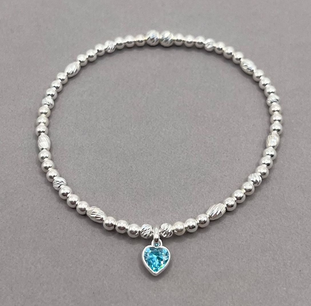 Zircon Crystal Heart Charm Bracelet