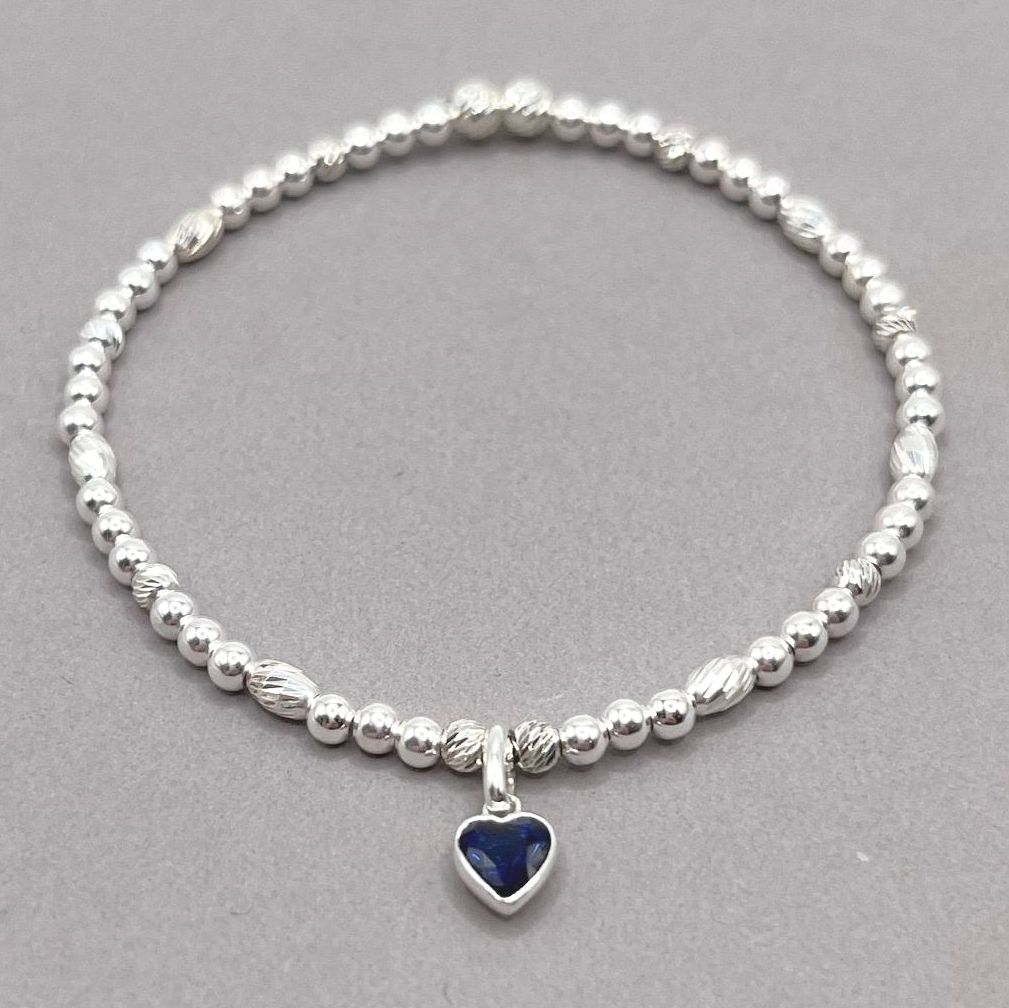 Sapphire Crystal Heart Charm Bracelet