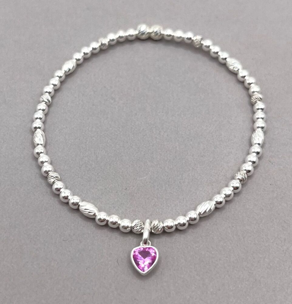 Tourmaline Crystal Heart Charm Bracelet