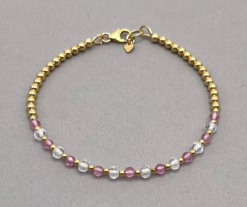 pink sapphire and quartz crystal gold bracelet