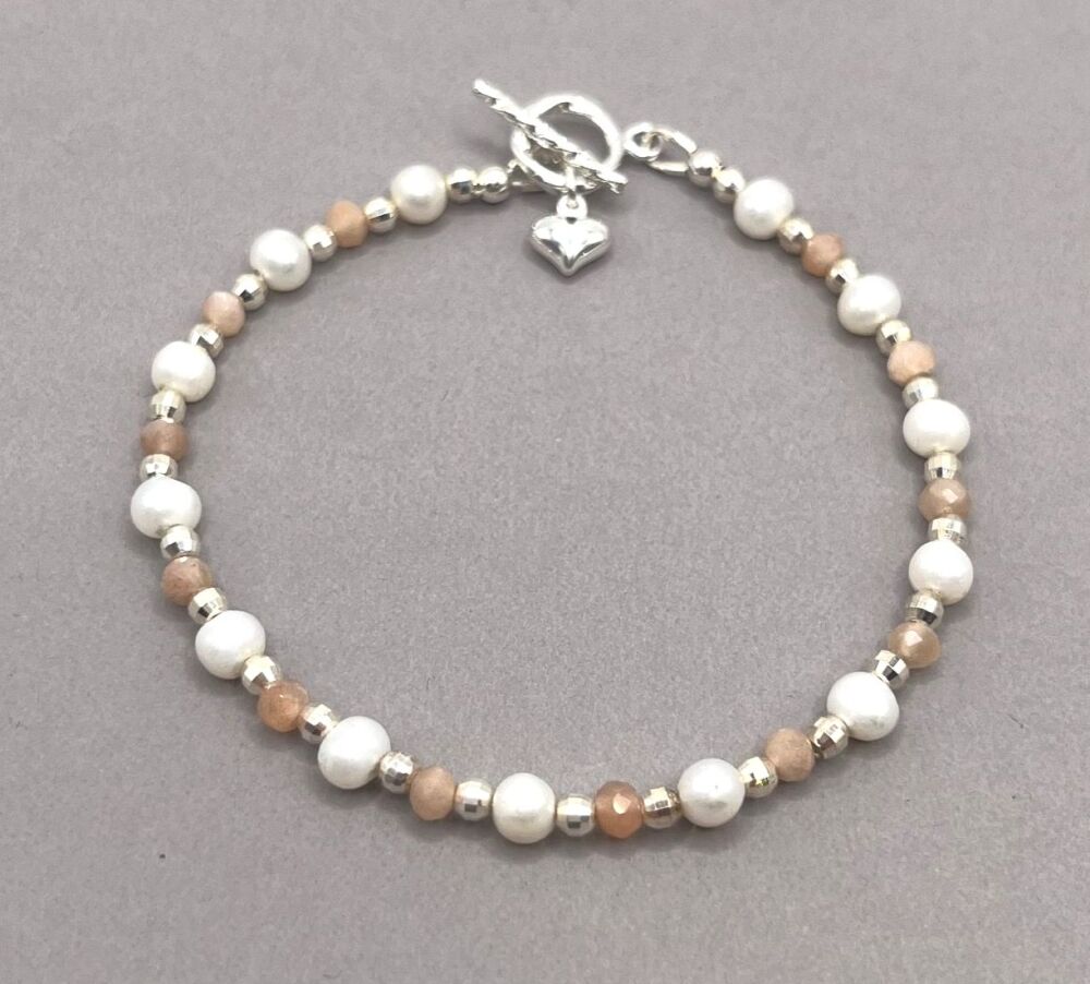 Pearl And Peach Moonstone Bracelet